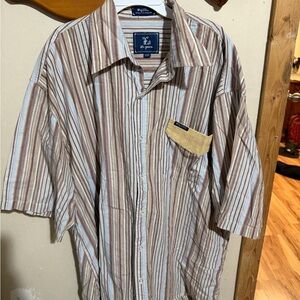 LRG Men's Brown Striped Button Down Shirt 2X